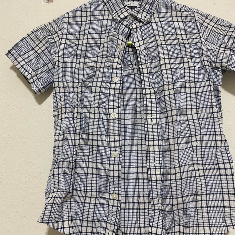 Janie and Jack Navy and White Plaid Shirt
